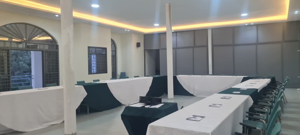 The conference hall set in rows of tables for a training
