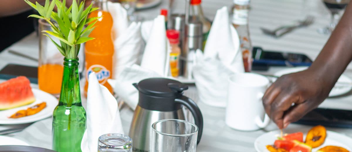 Coffee served at the table from a flask